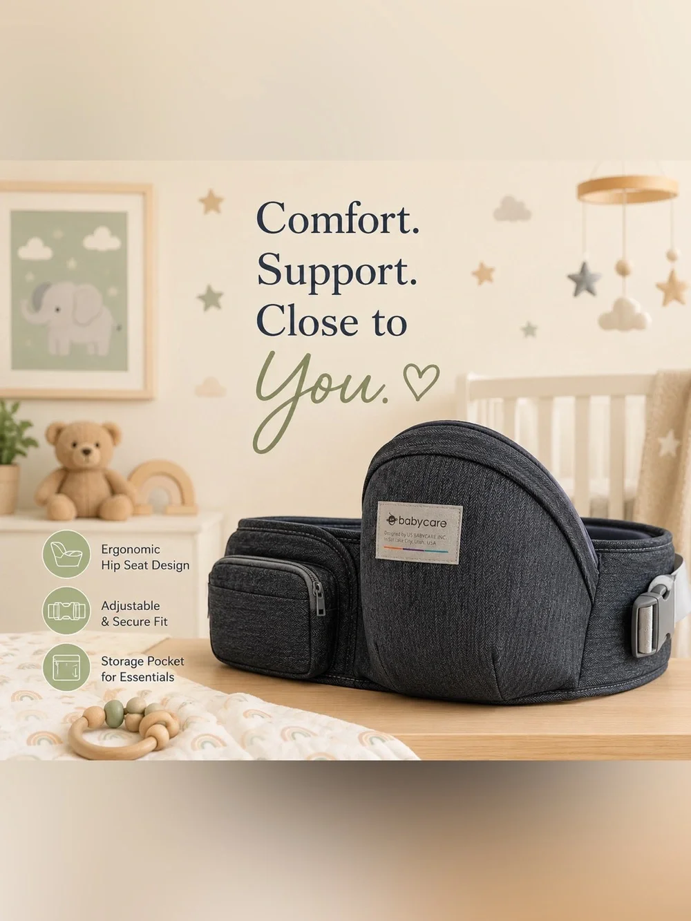 Baby Hip Seat Carrier — Gray Support Waist Stool